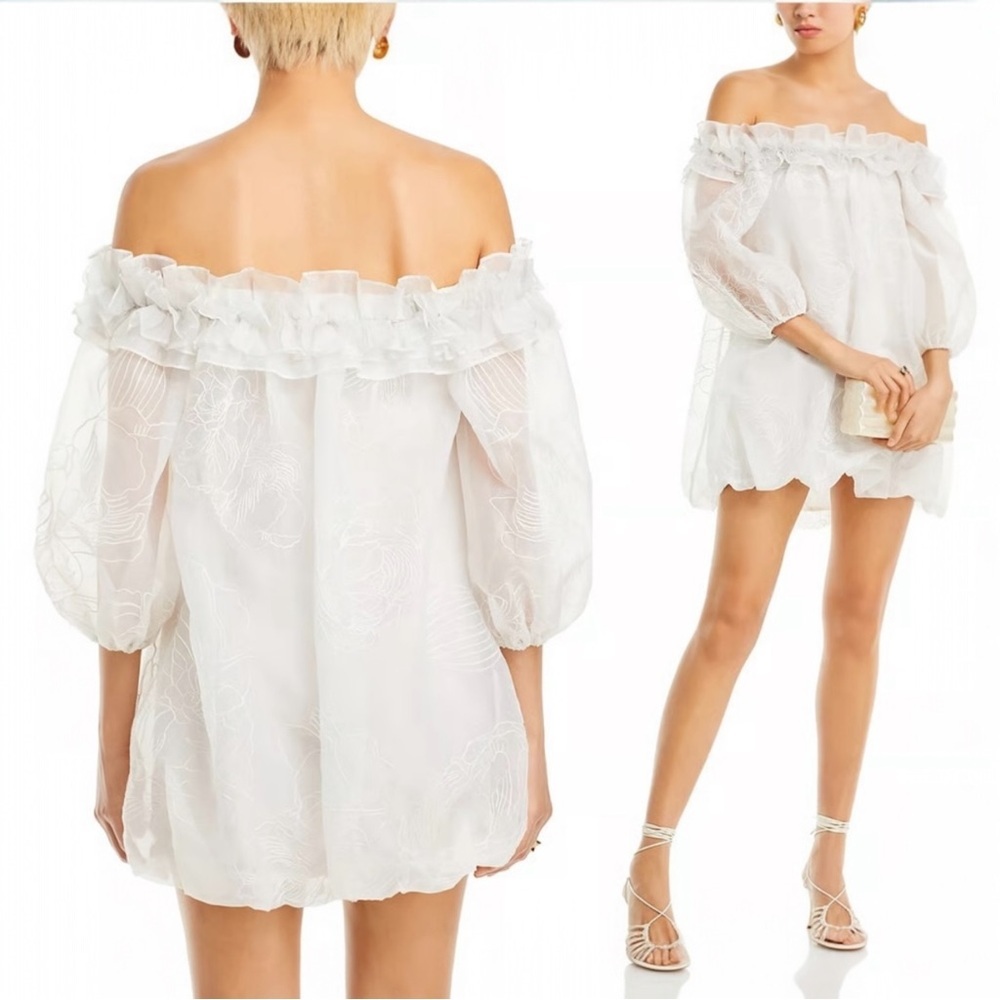 NWT Cinq à Sept  Nava Embroidered Off-the-Shoulder Minidress White Size 2